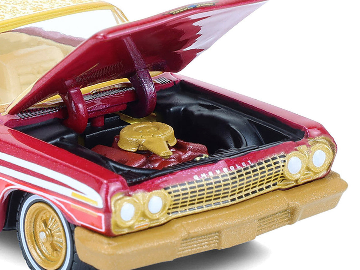 1963 Chevrolet Impala Lowrider "Michael Heralda Special Edition" Red Metallic with Cream Top and Interior with Gold Graphics "Hobby Exclusive" Series 1/64 Diecast Model Car by Greenlight Greenlight