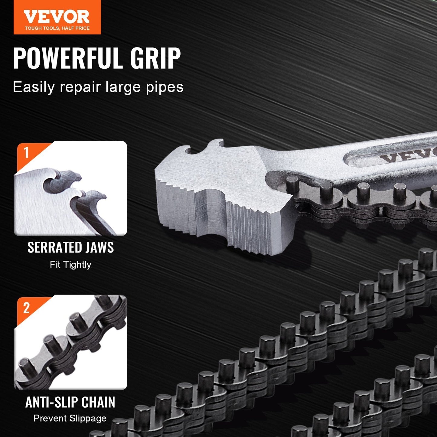 Chain Wrench, 48 inch Chain Pipe Wrench, 13.4 inch Diameter Capacity, CRV Reversible Pipe Fitting Tool Wrench with High Strength Jaw and Ergonomic Handle, for Pipe Installation and Car Repair W2B