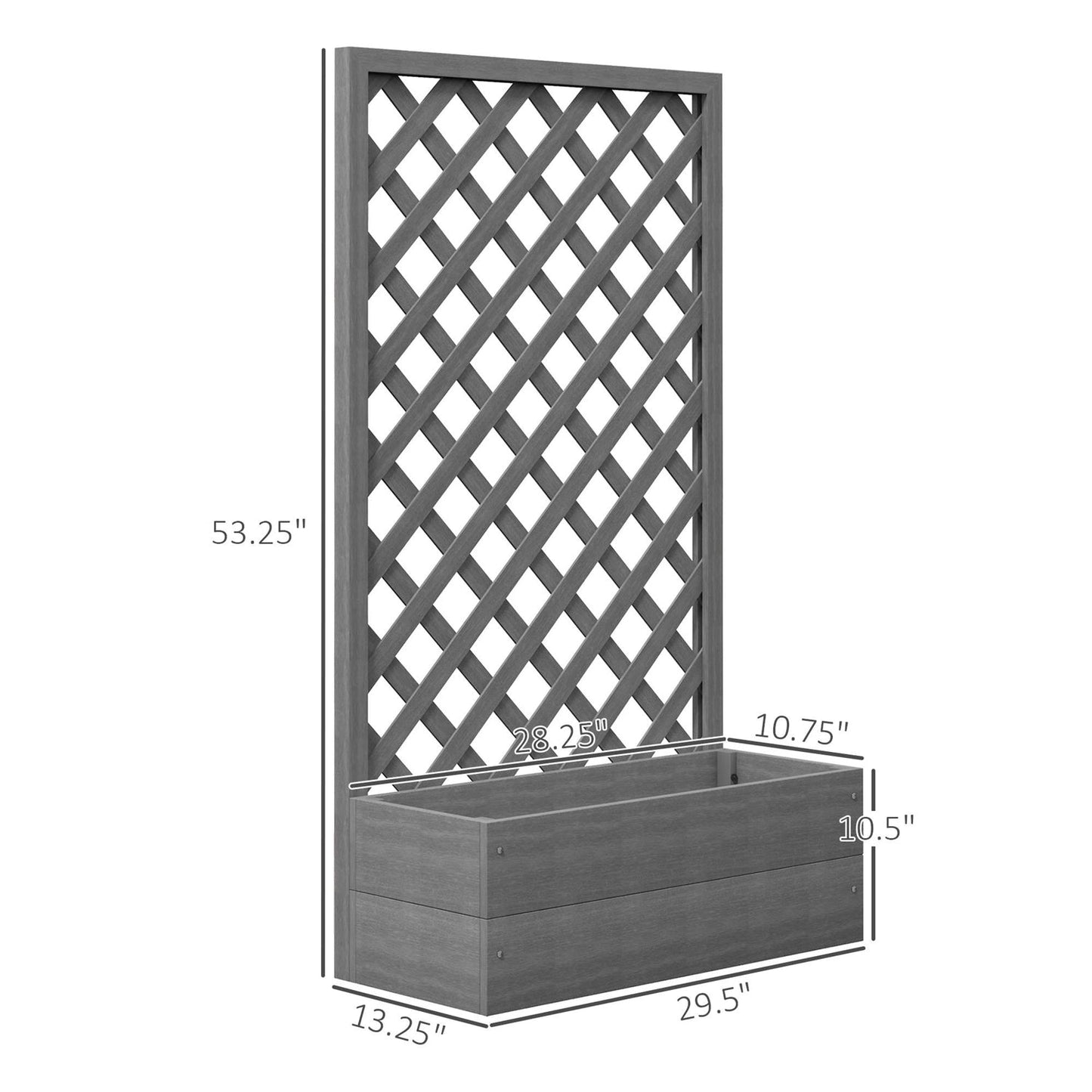 Outdoor Raised Garden Bed Planter Box with Lattice Trellis in Grey Wood Finish FastFurnishings