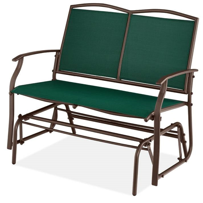 2 Seat Mesh Patio Loveseat Swing Glider Rocker with Armrests in Hunter Green FastFurnishings
