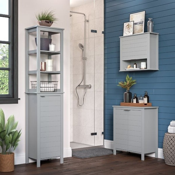 Gray 2 Door Wall Mounted Bathroom Storage Cabinet FastFurnishings