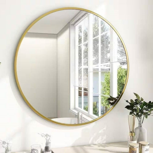 Round 24-inch Circular Bathroom Wall Mirror with Gold Frame Unbranded