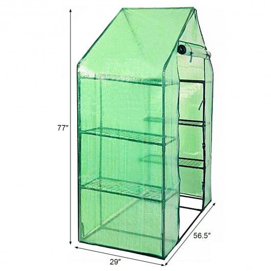 Portable 4 Tier Walk-in Plant Greenhouse with 8 Shelves - Color: Green W2B