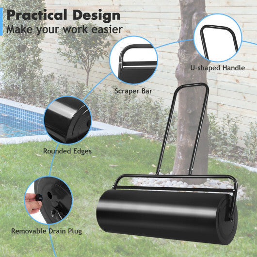 36 x 12 Inch Tow Lawn Roller Water Filled Metal Push Roller-Black - Color: Black W2B