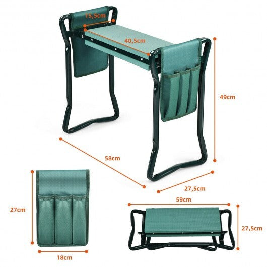 Folding Garden Kneeler and Seat Bench - Color: Green W2B