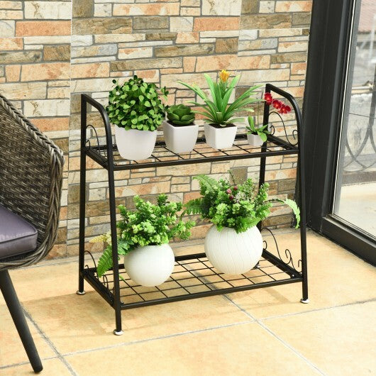 2-tier Patio Metal Plant Stand - Color: Black - Size: 2-Tier W2B