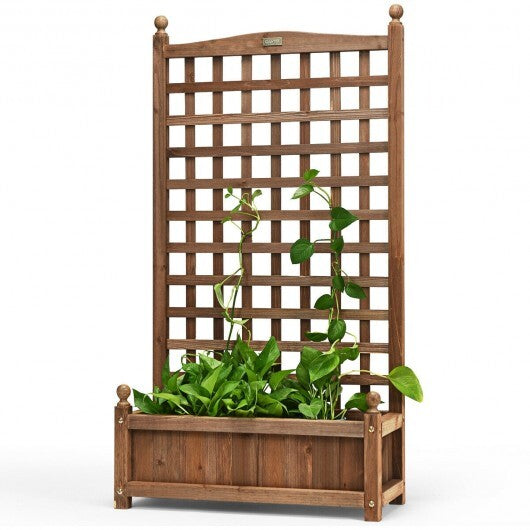 Solid Free Standing Wood Planter Box with Trellis for Garden W2B