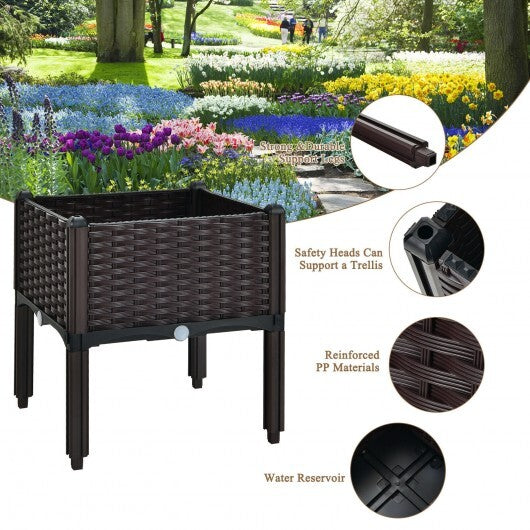 2 Set Elevated Plastic Raised Garden Bed Planter Kit for Flower Vegetable Grow-Brown - Color: Brown W2B