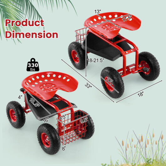 4-Wheel Rolling Garden Cart Work Seat-Blue W2B