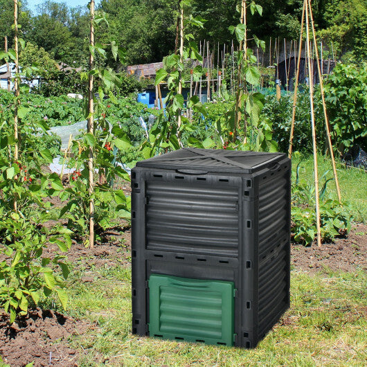 80-Gallon Outdoor Composter with Large Openable Lid and Bottom Exit Door-Green W2B