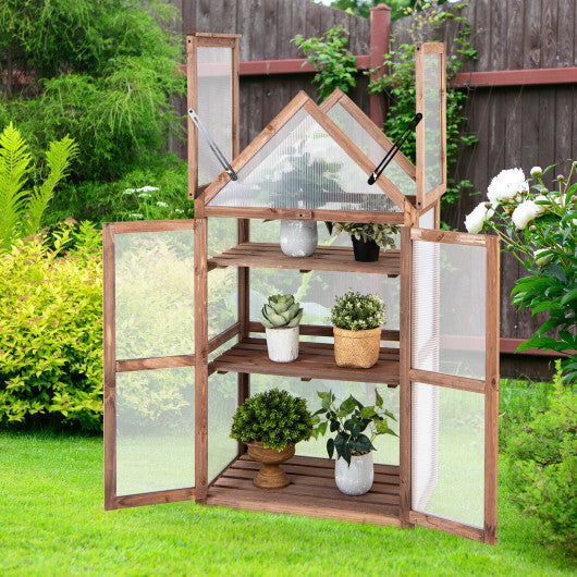 Cold Frame Mini Wooden Greenhouse for Vegetable and Flower-Brown W2B