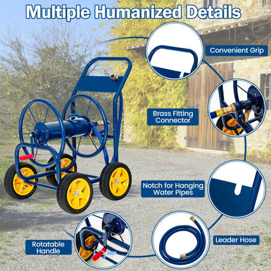 Garden Hose Reel Cart 4 Wheels Heavy-Duty Metal Water Hose Organizer Portable-Blue W2B