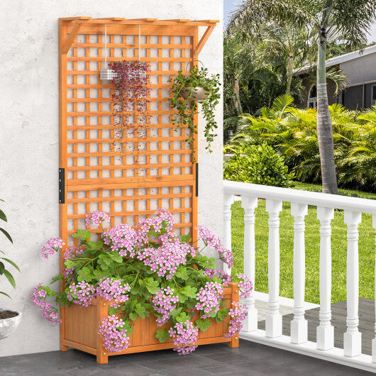 Raised Garden Bed with Trellis and Hanging Roof-Natural W2B