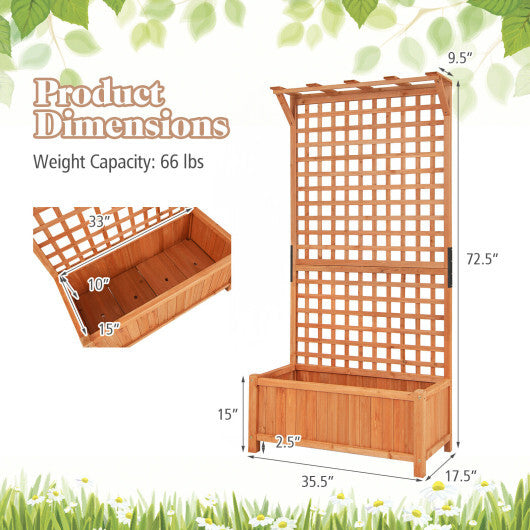 Raised Garden Bed with Trellis and Hanging Roof-Natural W2B