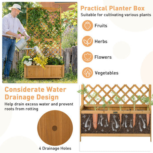 Planter Raised Bed with Trellis for Plant Flower Climbing-Orange W2B