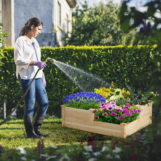 3-Tier Wooden Raised Garden Bed with Open-Ended Base-Natural W2B