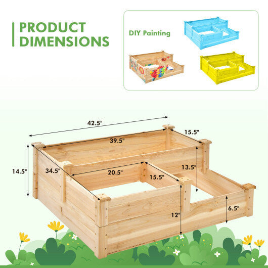 3-Tier Wooden Raised Garden Bed with Open-Ended Base-Natural W2B