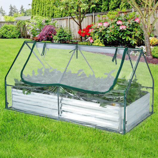 6 x 3 x 3 Feet Galvanized Raised Garden Bed with Greenhouse-Silver W2B