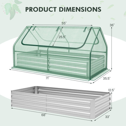 6 x 3 x 3 Feet Galvanized Raised Garden Bed with Greenhouse-Silver W2B