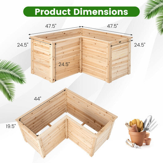 24 Inch L-Shaped Wooden Raised Garden Bed with Open-Ended Base-Natural W2B