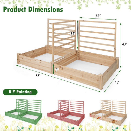 Raised Garden Bed with 2 Planter Boxes and 3 Trellis-Natural W2B