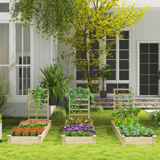 Raised Garden Bed with Planter Box and Trellis-Natural W2B