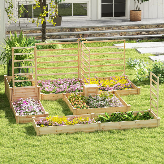 49 x 49 x 10 Inch Raised Garden Bed with Compost Bin and Open-ended Bottom-Natural W2B