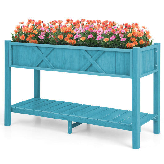 Poly Wood Elevated Planter Box with Legs Storage Shelf Drainage Holes-Blue W2B