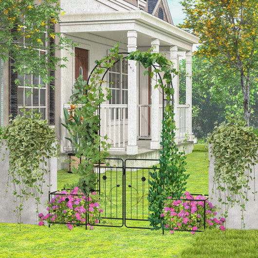 87 Inches Garden Arbor with Lockable Gate Side Planters-Black W2B