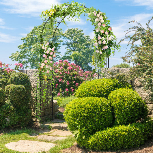 7.9 Feet Metal Garden Arch Backdrop Stand with Fence for Climbing Plants-Black W2B