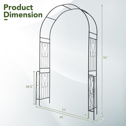 7.9 Feet Metal Garden Arch Backdrop Stand with Fence for Climbing Plants-Black W2B