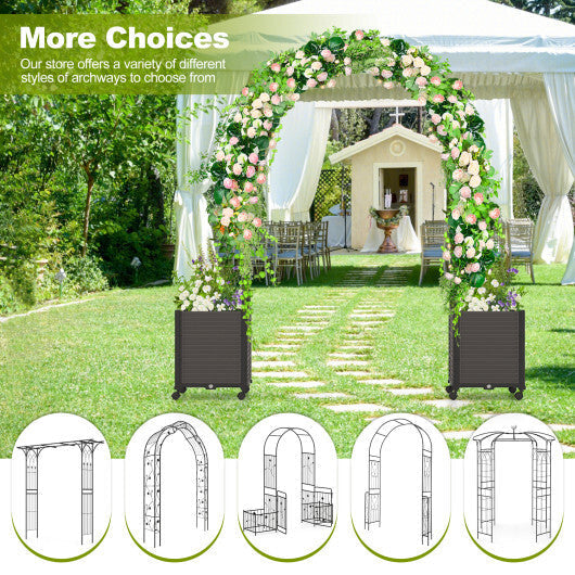 6.6 Feet Garden Arch Trellis with 2 Planter Boxes and Lockable Wheels-Black W2B