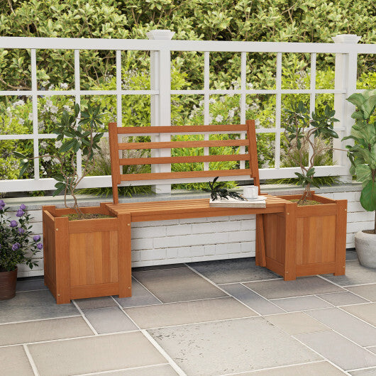 Wood Planter Box with Bench and Backrest for Garden Yard Balcony W2B