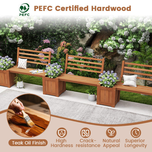 Wood Planter Box with Bench and Backrest for Garden Yard Balcony W2B