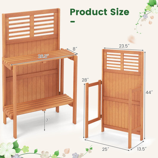 Folding Garden Potting Bench with 2-tier Storage Shelves and Teak Oil Finish for Garden Yard Balcony W2B