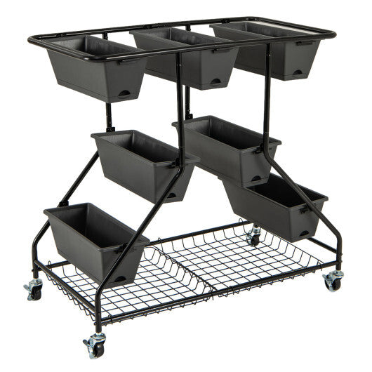 Vertical Raised Garden Bed with 7 Planter Boxes and Storage Baskets-Black W2B