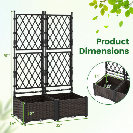 Raised Garden Bed with Lattice Trellis Drainage Self-Watering Elevated Vertical Planter Boxes-Black W2B