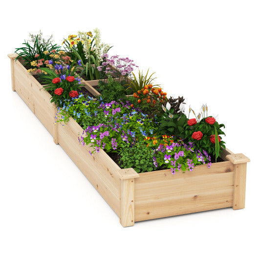 Wooden Raised Garden Bed with 2 Planter Boxes and Dividers-Natural W2B