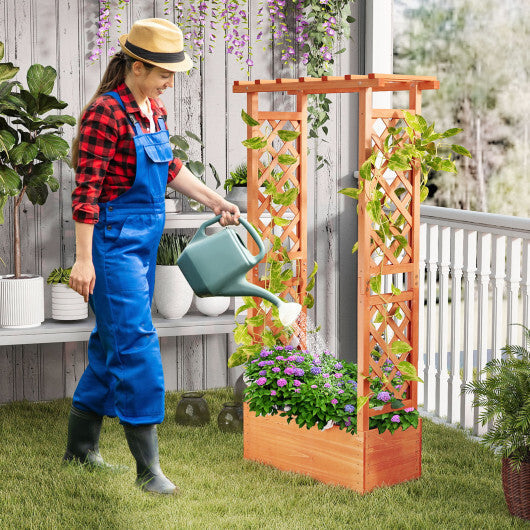 Raised Garden Bed with Side Trellis and Hanging Roof and Drainage Hole-Orange W2B