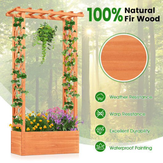 Raised Garden Bed with Side Trellis and Hanging Roof and Drainage Hole-Orange W2B