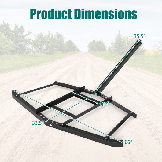 66" Wide Driveway Drag Tow Behind Landscape Leveling Rake with Reinforced Bars-Black W2B
