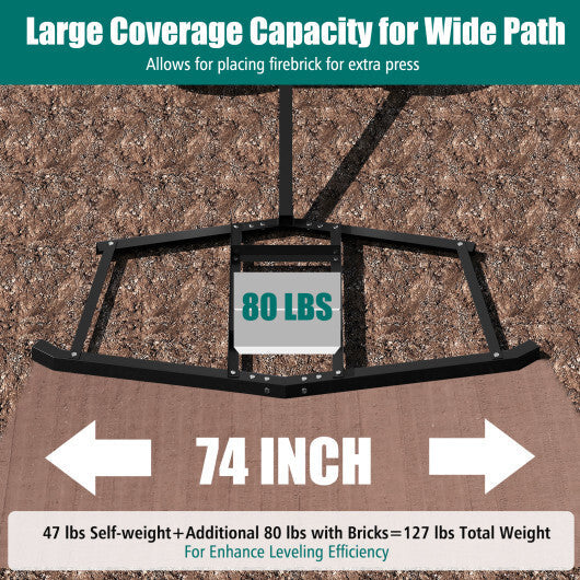 74 inch Wide Driveway Drag Tow Behind Landscape Leveling Rake with Reinforced Bars-Black W2B
