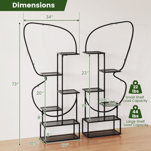 6-Tier Metal Plant Stand Ladder Display Rack with Hanging Hooks-Black W2B