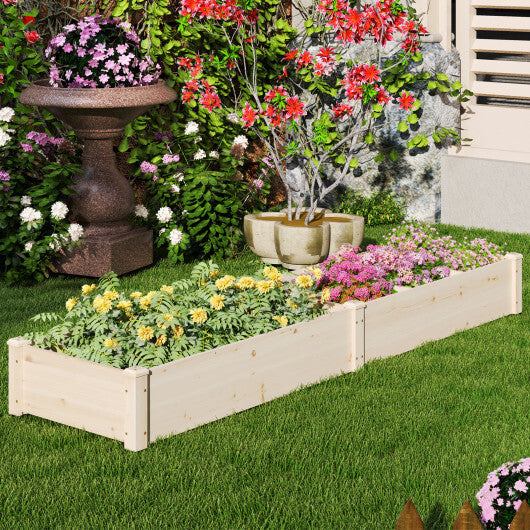Wooden Raised Open-Ended Base Garden Bed with 2 Planter Boxes Divider-Natural W2B
