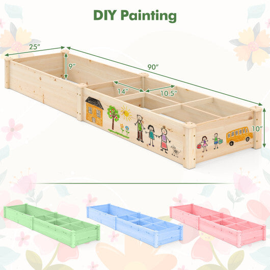 Wooden Raised Open-Ended Base Garden Bed with 2 Planter Boxes Divider-Natural W2B