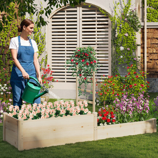 Raised Garden Bed with Trellis 87 Inch Wooden Elevated Planter with 2 Planter Boxes-Natural W2B