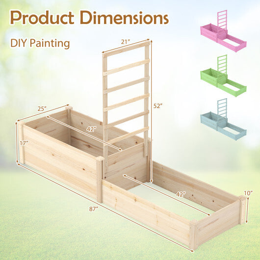 Raised Garden Bed with Trellis 87 Inch Wooden Elevated Planter with 2 Planter Boxes-Natural W2B