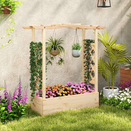 Wooden Raised Garden Bed Planter Box with Trellis and Hanging Roof W2B