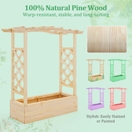 Wooden Raised Garden Bed Planter Box with Trellis and Hanging Roof W2B