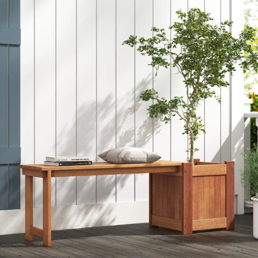 Teak Oil Finish Raised Garden Bed Wood Planter Box with Bench W2B